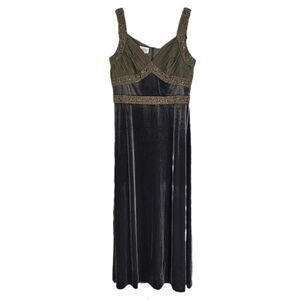 90s y2k fairy grunge green velvet silk beaded dress